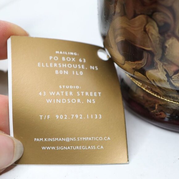 Vintage Signature Glass Handmade Vases Nova Scotia Artist Decor Burgund Gold NEW - Picture 8 of 11